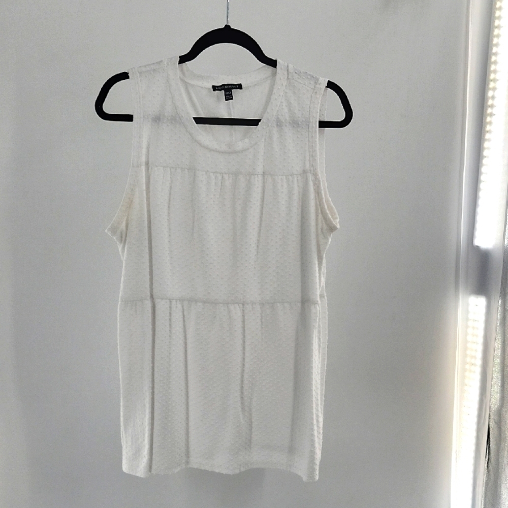 Lane Bryant White Dotted Swiss Tiered Tank Top